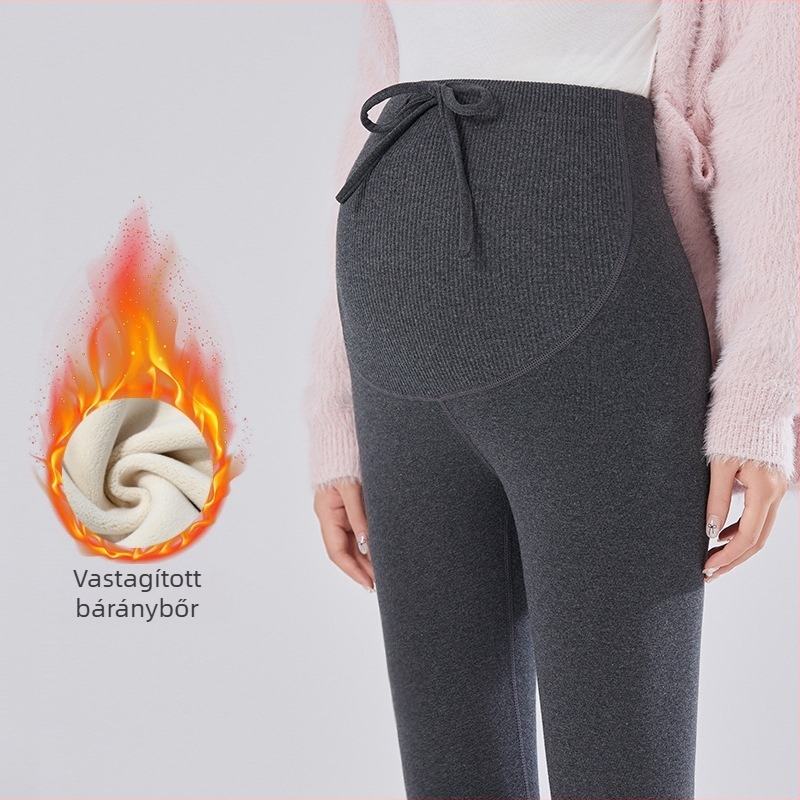 Kismama téli leggings fleece-béléssel bélelt, vastag, magas derekú, húzózsinórral, pamut-elasztán keverék 70–80%/20–30%, 3/4 hossz