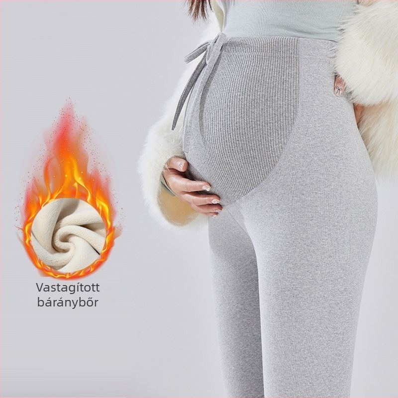 Kismama téli leggings fleece-béléssel bélelt, vastag, magas derekú, húzózsinórral, pamut-elasztán keverék 70–80%/20–30%, 3/4 hossz