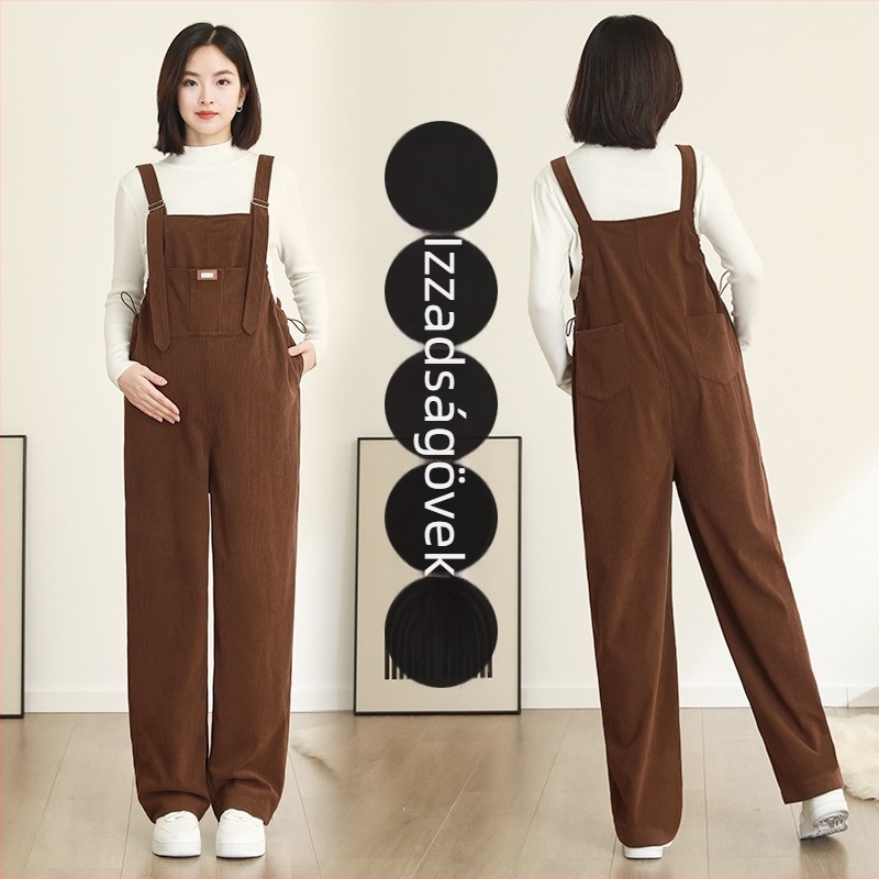 Corduroy kismama overál, laza szabás, has támasz, Poliészter 95%+, Spandex <30%