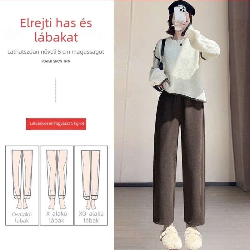 Kismama nadrág gyapjú béléses, egyenes szabású, magas derék, 9/10 hossz, őszi–téli