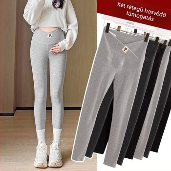 Terhességi skinny nadrág has-támasz funkcióval, meleg anyag, pamut-poliészter keverék 50–70% és légpamut 30–50%
