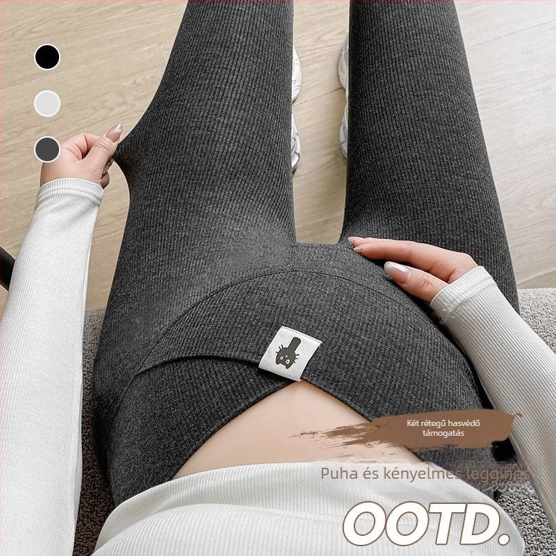 Terhességi skinny nadrág has-támasz funkcióval, meleg anyag, pamut-poliészter keverék 50–70% és légpamut 30–50%