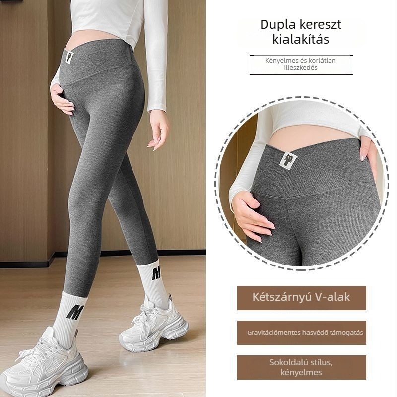 Terhességi skinny nadrág has-támasz funkcióval, meleg anyag, pamut-poliészter keverék 50–70% és légpamut 30–50%