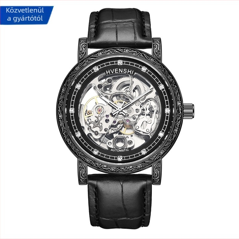 Kétszintes skeletált automata mechanikus óra, rozsdamentes acél tokkal és karkötővel, 30 m vízállóság, spirálisan korona, átlátszó hátlappal