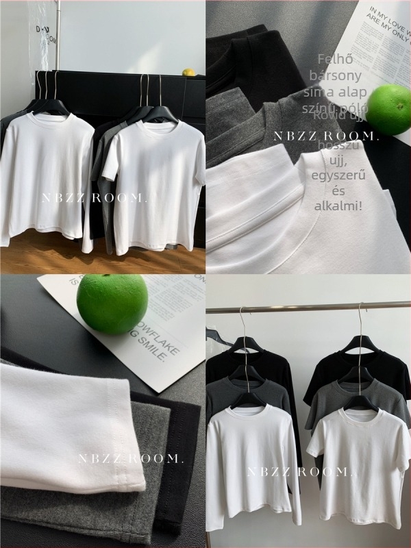 Női 95% pamut kerek nyakú T-shirt, rövid raglán ujjakkal, laza szabású, egyszínű, ősz 2025 koreai-japán szabadidős stílus