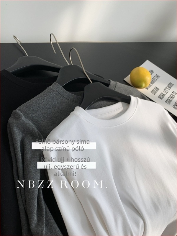 Női 95% pamut kerek nyakú T-shirt, rövid raglán ujjakkal, laza szabású, egyszínű, ősz 2025 koreai-japán szabadidős stílus