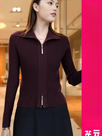 Őszi–téli slim-fit kötött kardigán dupla cipzárral, egyszínű