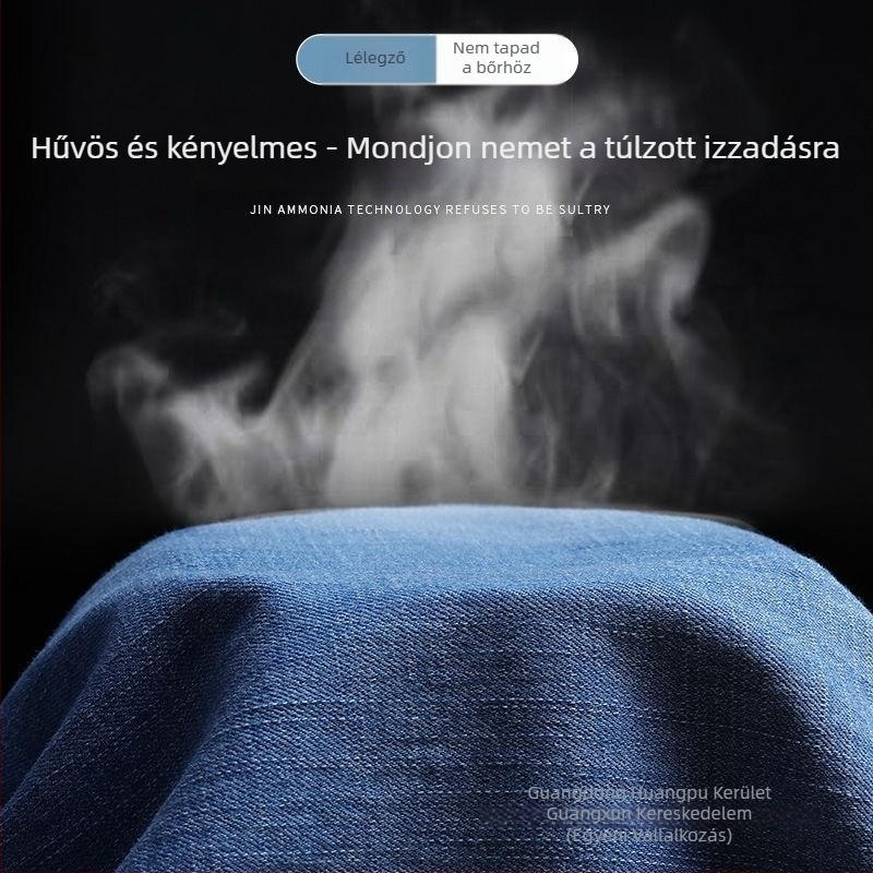 Férfi egyenes szabású farmernadrág, magas derék, cipzáras zárás, Modal anyag, mikroelasztikus