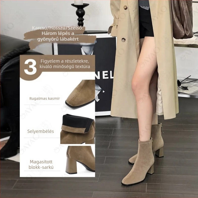 Suede bőrű női Martin csizma hátul cipzárral, középmagas szár, 3–5 cm-es sarok