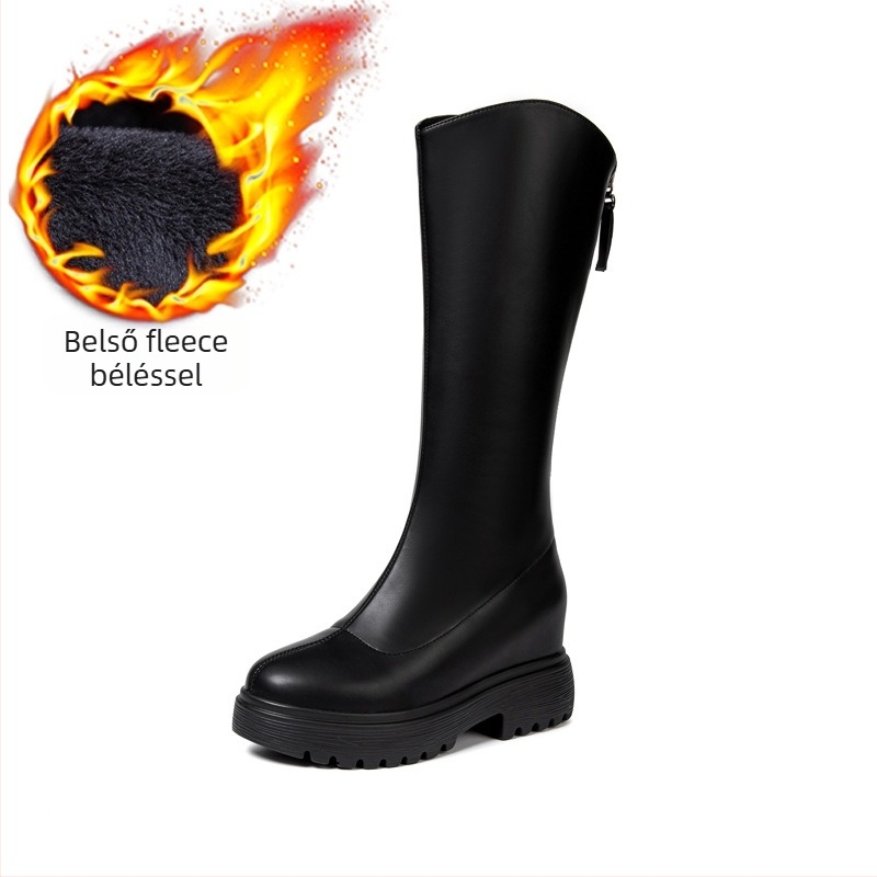 Női brit stílusú magasságot növelő slim csizmák, mikroszálas felsőrész, PU talp, rejtett sarok 6–8 cm