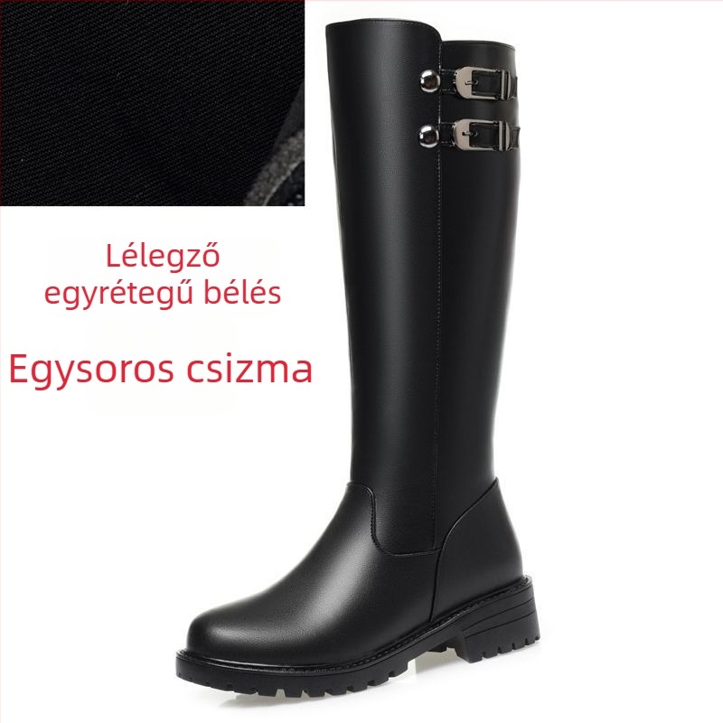 Női valódi bőrből készült csizma gyapjú béléssel, magas szár, oldalsó cipzár, gumírozott talp