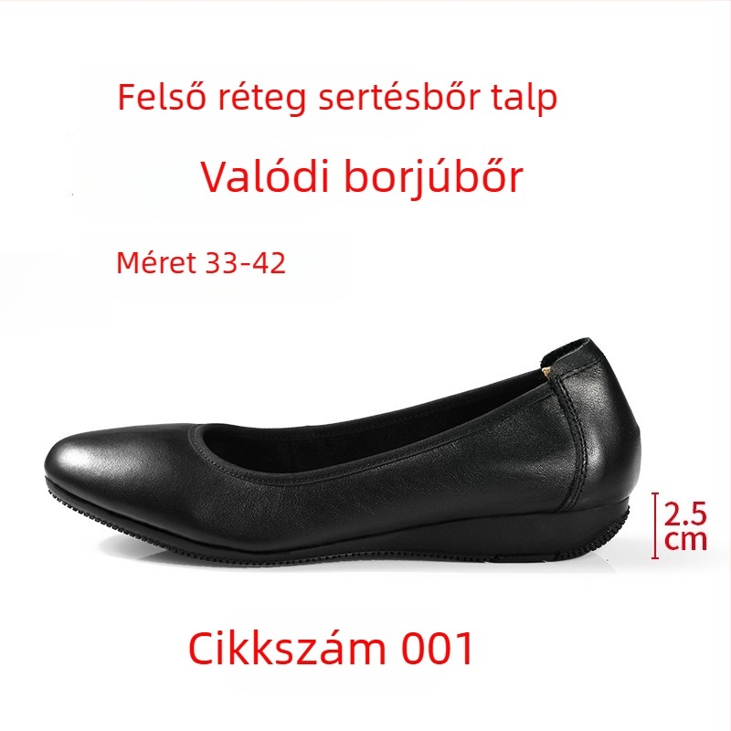 Női magas sarkú cipő kerek orral, bőr felsőrész, középmagas sarkú 3–6 cm, gumitalp, irodai viselet
