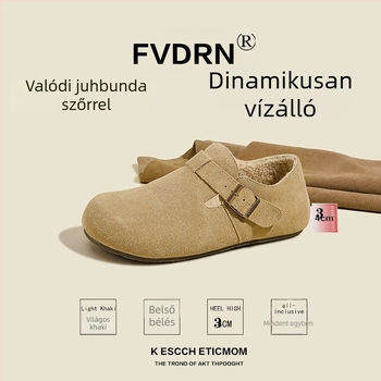 Női Slip-On Cipő – Velúr bőr felsőrész, belső talp juhgyapjú integrált, alacsony sarkú 1–3 cm