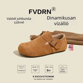 Női Slip-On Cipő – Velúr bőr felsőrész, belső talp juhgyapjú integrált, alacsony sarkú 1–3 cm