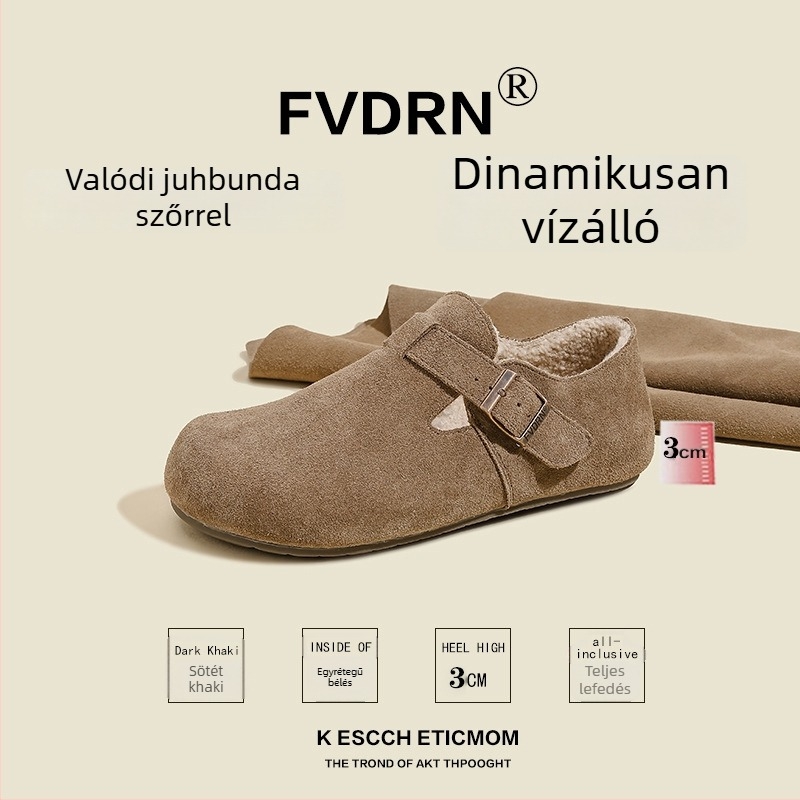 Női Slip-On Cipő – Velúr bőr felsőrész, belső talp juhgyapjú integrált, alacsony sarkú 1–3 cm