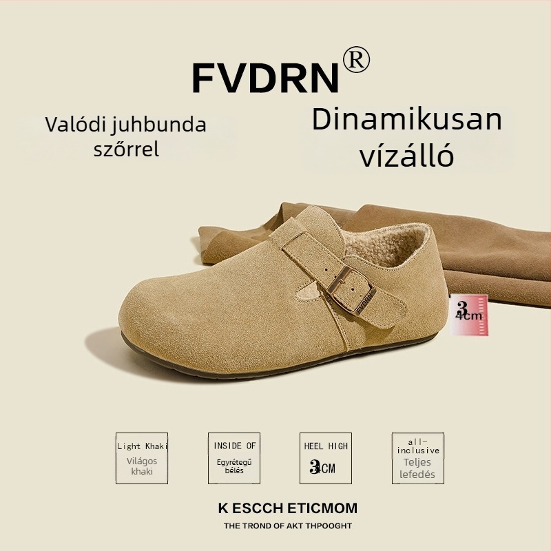 Női Slip-On Cipő – Velúr bőr felsőrész, belső talp juhgyapjú integrált, alacsony sarkú 1–3 cm