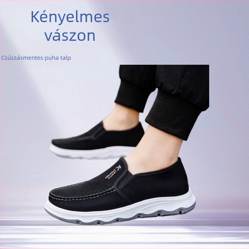 Férfi mindennapi vászoncipő, lélegző, könnyű, csúszásmentes talppal, vászon felsőrész