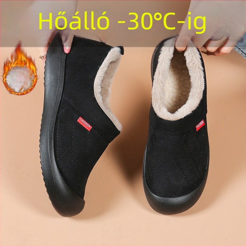 Női téli vízálló velúr slip-on bakancs, fleece bélés, alacsony talpú