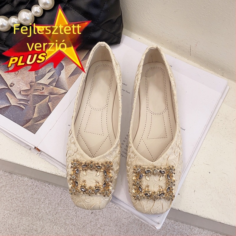 Női loaferek, négyszögletes orr, pamut felső, alacsony sarkú 1–3 cm, gumírozott talp