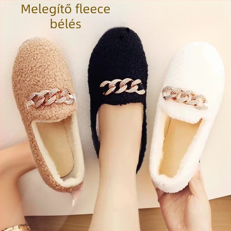 Női fleeceszárnyú loaferek, kerek orrú, vamp Xi Shi Velvet, alacsony felső rész, talp tehenes tendon-ból