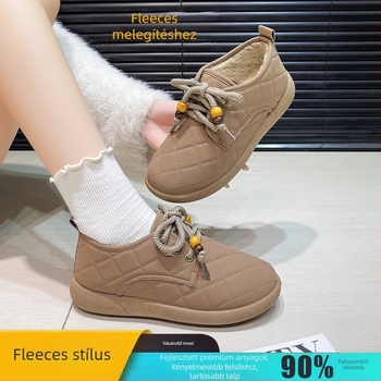 Téli pamutcipő fleece béléssel, PU felsőrész, textil belső, gumitalp, alacsony felső rész, kör alakú orr
