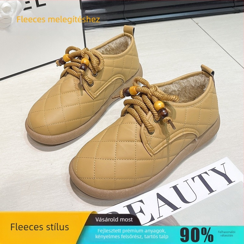 Téli pamutcipő fleece béléssel, PU felsőrész, textil belső, gumitalp, alacsony felső rész, kör alakú orr