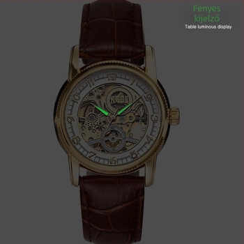 Férfi mechanikus tourbillon óra, 8806 mozgás, bőrszíj, 50m vízállóság, átlátszó hátlap