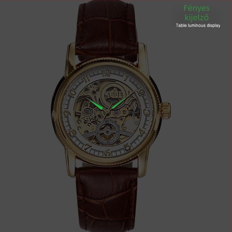 Férfi mechanikus tourbillon óra, 8806 mozgás, bőrszíj, 50m vízállóság, átlátszó hátlap