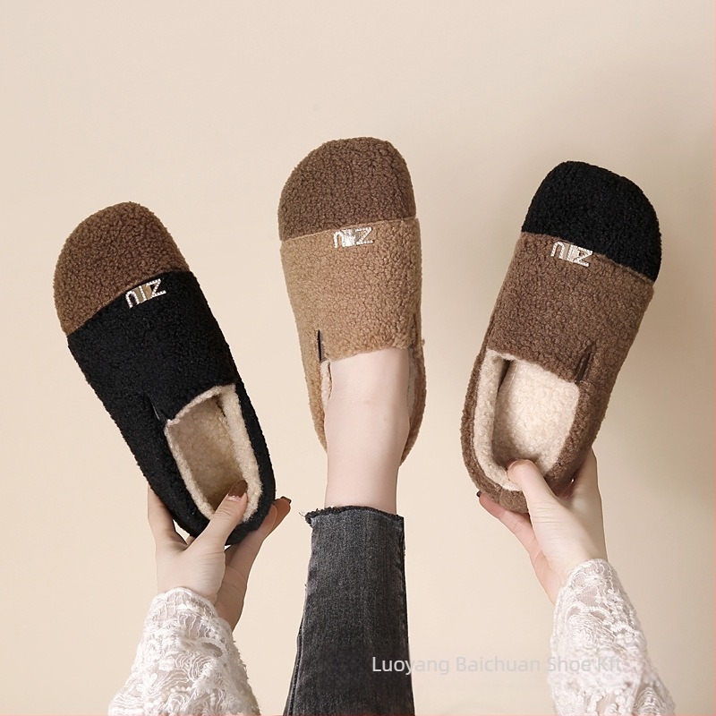 Női téli velúr lapos loaferek műszőrmés bélésével, kerek orrú, slip-on, PVC talp