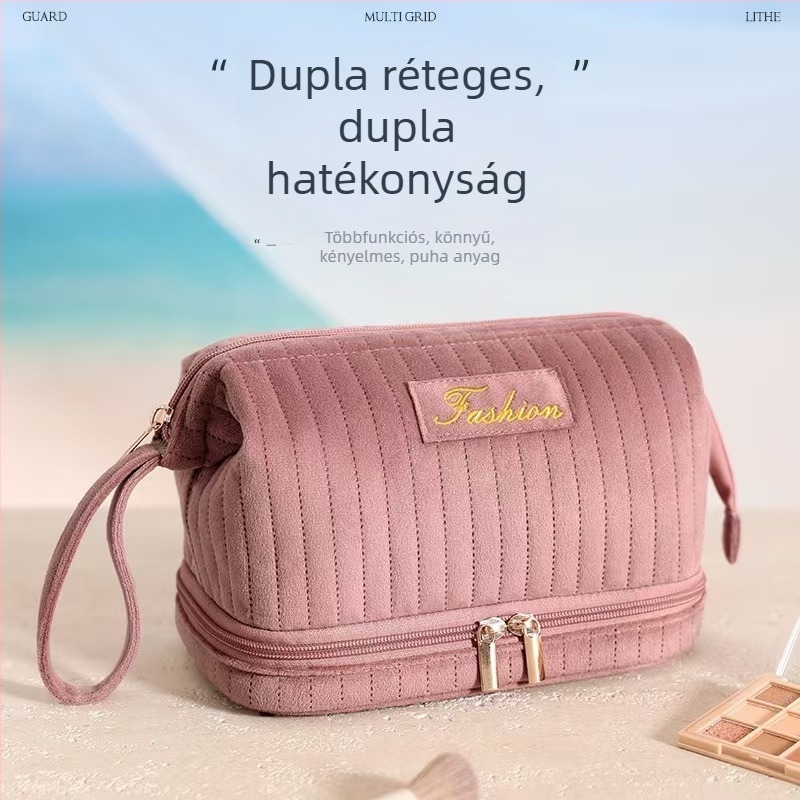 Nagy kapacitású kétszintes neszesszer holland bársonnyal, cipzáras záródással