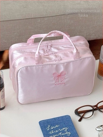 Háromrészes kozmetikai neszesszer, nagy kapacitású, nylonból készült, vízálló, bővíthető, utazásokhoz.