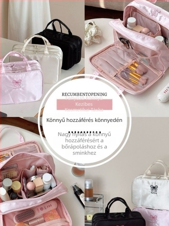 Háromrészes kozmetikai neszesszer, nagy kapacitású, nylonból készült, vízálló, bővíthető, utazásokhoz.