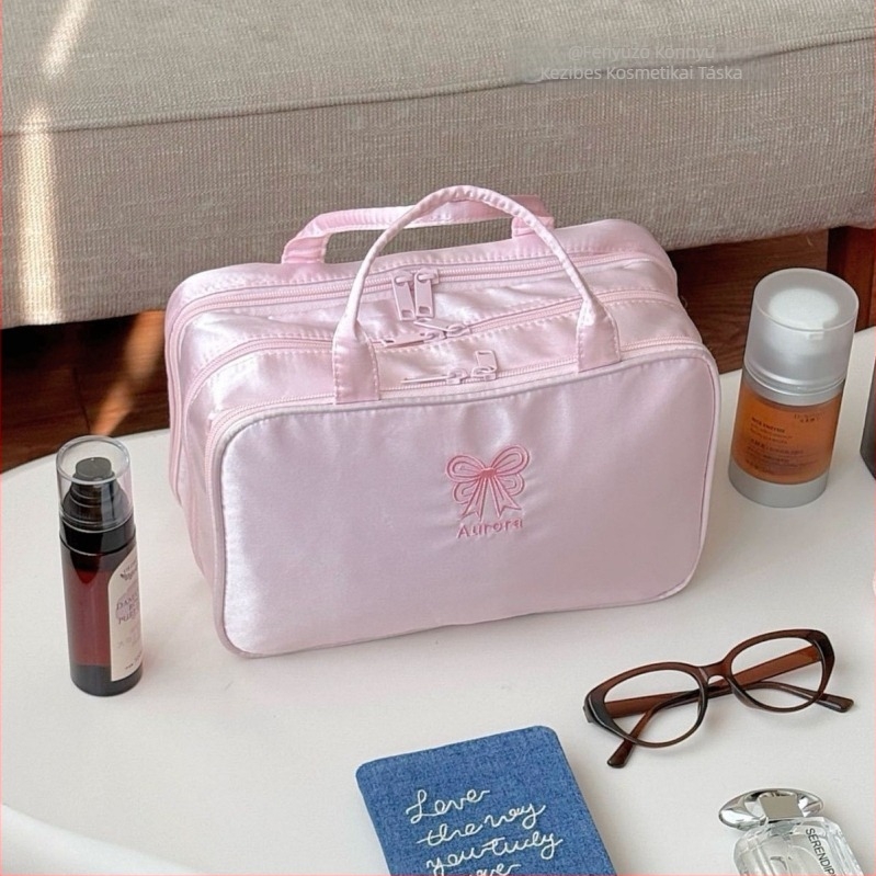 Háromrészes kozmetikai neszesszer, nagy kapacitású, nylonból készült, vízálló, bővíthető, utazásokhoz.