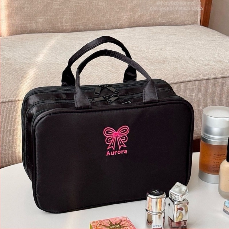 Háromrészes kozmetikai neszesszer, nagy kapacitású, nylonból készült, vízálló, bővíthető, utazásokhoz.