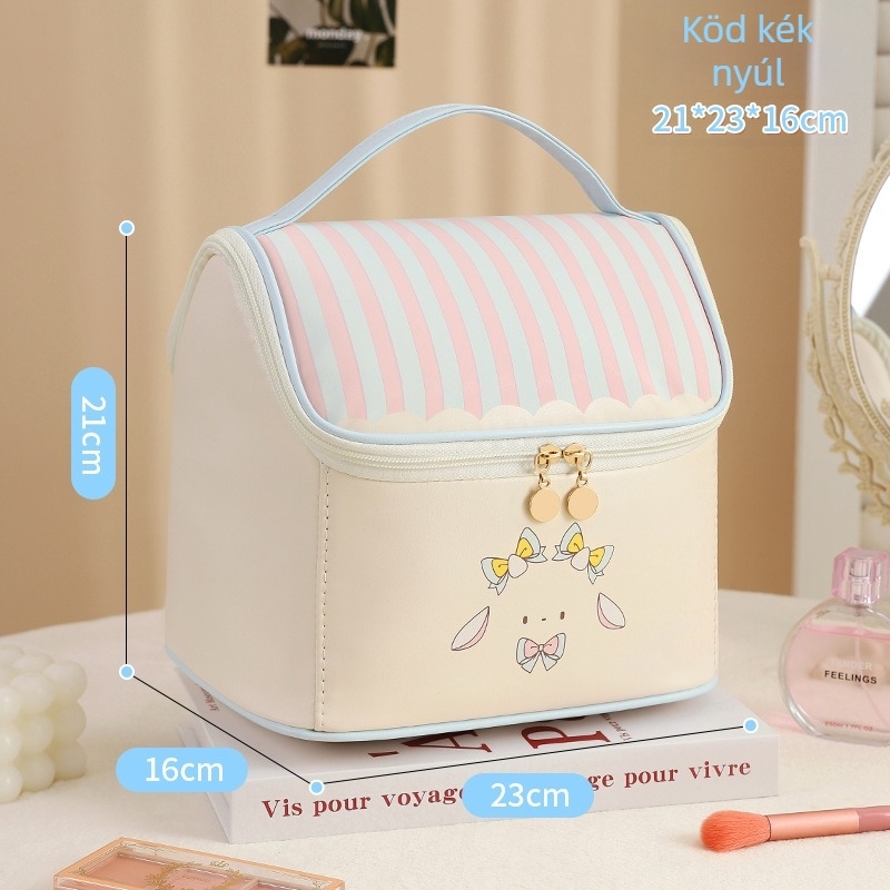 Kozmetikai táska kocka alakú, PU anyagból, vízálló és bővíthető a kozmetikai tároláshoz