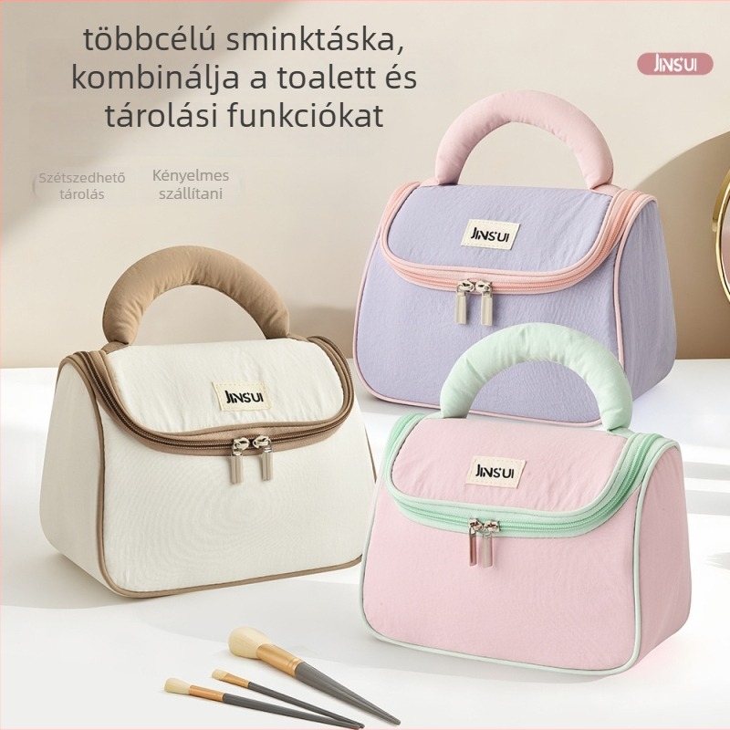 Utazási kozmetikai táska elválasztó rekeszekkel, nagy kapacitású, cipzár, poliészter