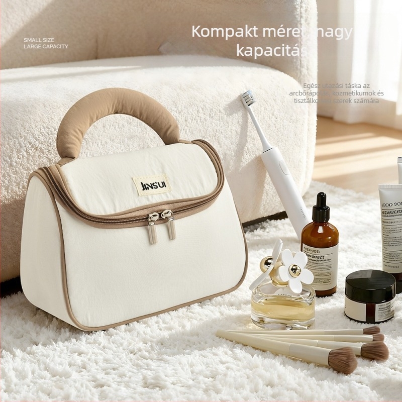 Utazási kozmetikai táska elválasztó rekeszekkel, nagy kapacitású, cipzár, poliészter