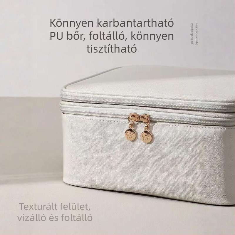 Kétrétegű PU sminktáska, több rekesszel, vízálló és ultrakönnyű, poliészter bélés