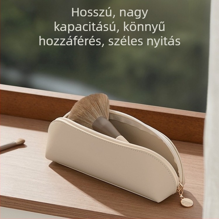 Sminktáska sminkhez és ecsetekhez, bőr, kontrasztos mintázat, cipzáras zárás, többfunkciós és hordozható