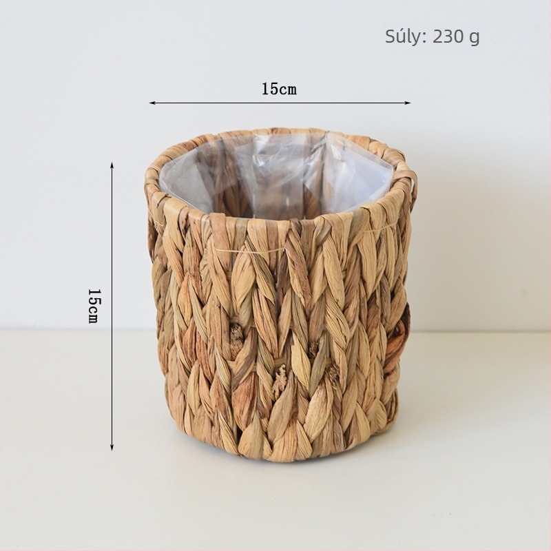 Szalmaszálból készült virágtartó kosár — kézzel készített, szövés, függő dísz (Material: Straw; Craft: Handmade; Process: Weave; Category: Flowerpot; Hanging form: Ornaments)