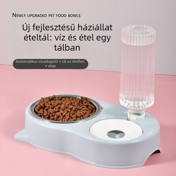 Macska kétkamrás tál anti-kidőlés dizájnnal és automata vízellátással