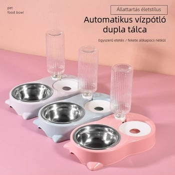 Macska kétkamrás tál anti-kidőlés dizájnnal és automata vízellátással