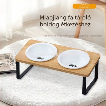 Fából készült macskatál tartó, dupla tál, levehető etetőasztal macskáknak