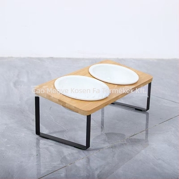 Fából készült macskatál tartó, dupla tál, levehető etetőasztal macskáknak