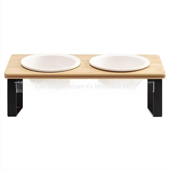 Fából készült macskatál tartó, dupla tál, levehető etetőasztal macskáknak