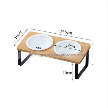 Fából készült macskatál tartó, dupla tál, levehető etetőasztal macskáknak