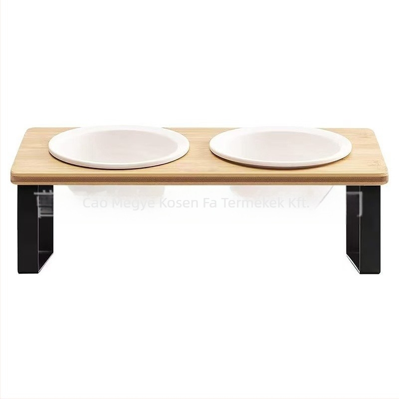 Fából készült macskatál tartó, dupla tál, levehető etetőasztal macskáknak