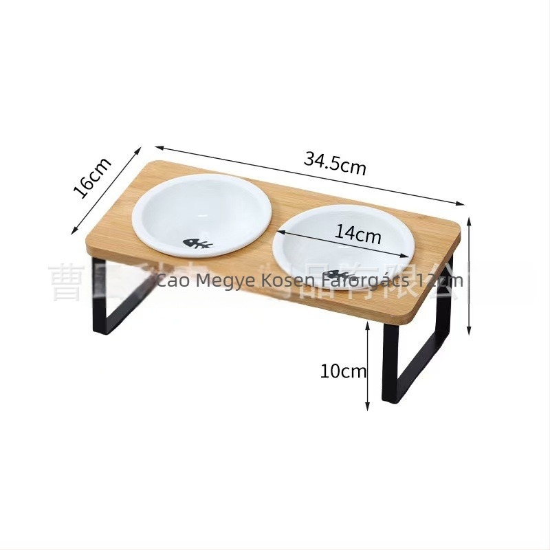 Fából készült macskatál tartó, dupla tál, levehető etetőasztal macskáknak