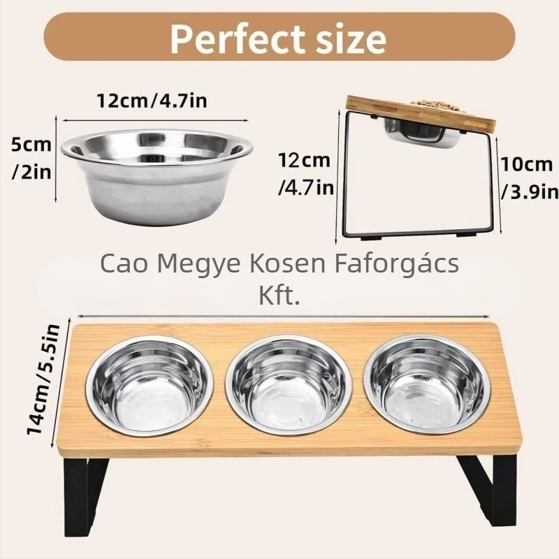 Fából készült macskatál tartó, dupla tál, levehető etetőasztal macskáknak