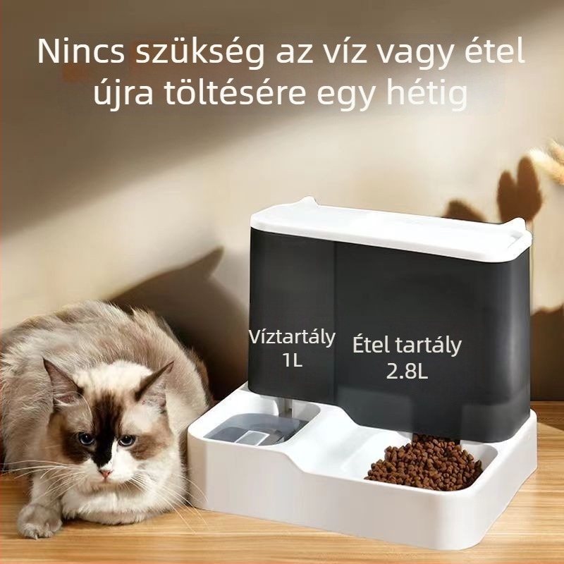 Macska automata etető és vízadagoló – műanyag, teljes készlet, macskák számára